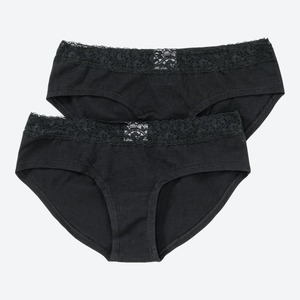 Damen-Panty mit Spitzen-Bund, 2er-Pack ,Black