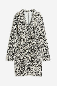 H&M Drapiertes Blusenkleid Cremefarben/Zebramuster, Alltagskleider in Größe L. Farbe: Cream/zebra print