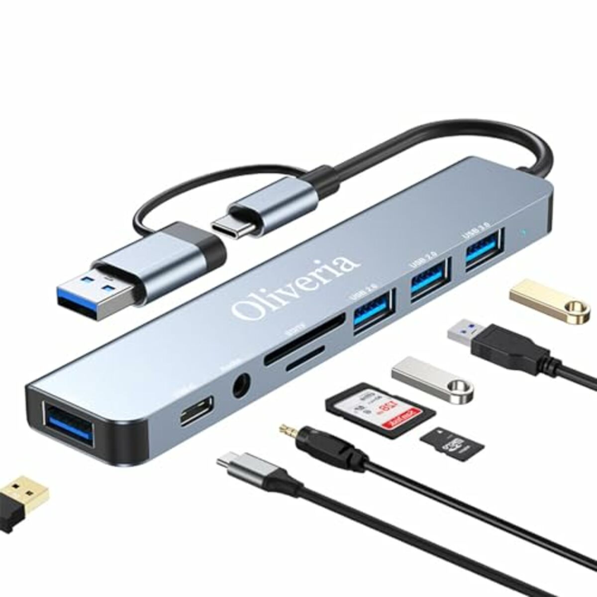 Bild 1 von USB C Hub 3.0, 7 in 2 USB Hub 3.0 Multiport Adapter mit USB 3.0, USB 2.0 Ports, 100W PD, USB Verteiler, USB Typ C Hub für MacBook Air/Pro, Galaxy, iPad, Windows, Laptop, Desktop, PS4/PS5 usw