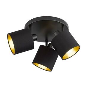 Retrofit Deckenlampe mit 3 Spots Tommy schwarz goldfarbig 25cm 19cm Metall Textil verstellbar