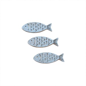 Holz-Fische hellblau mit Glimmer 6 Stück