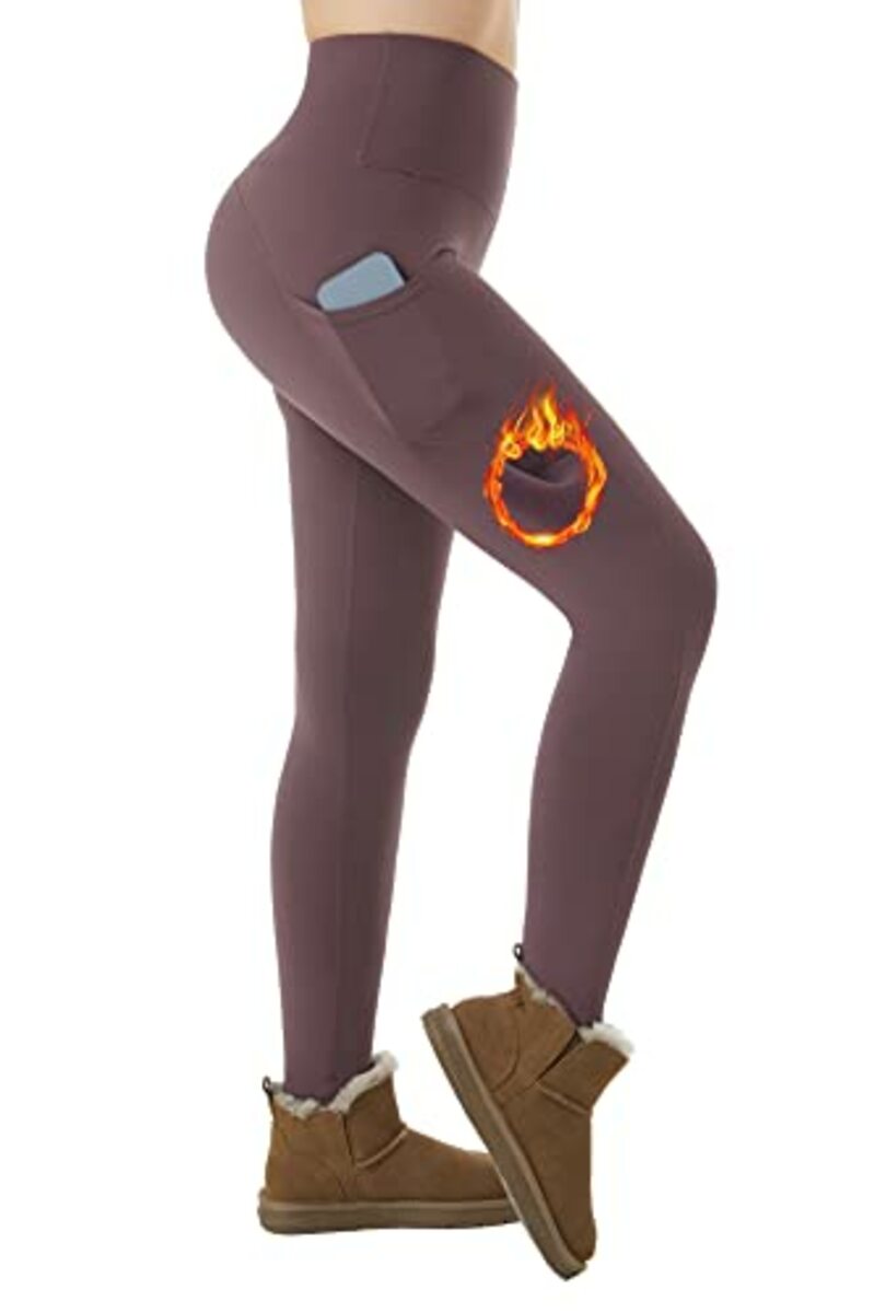 Bild 1 von ineepor Thermo Leggings Damen Outdoor mit Fleece Gefütterte Leggins Taschen Hohe Taille Winter wasserdichte Yoga Fitness Training Sport Leggings