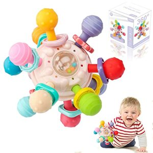 Joozmui Beißring Baby Spielzeug ab 3 6 9 Monate, Greifball Babyspielzeug ab 0-6 Monate Motorikspielzeug Sensorik Spielzeug Montessori Spielzeug Baby Rassel Baby Geschenk für Babys 0-12 Monate