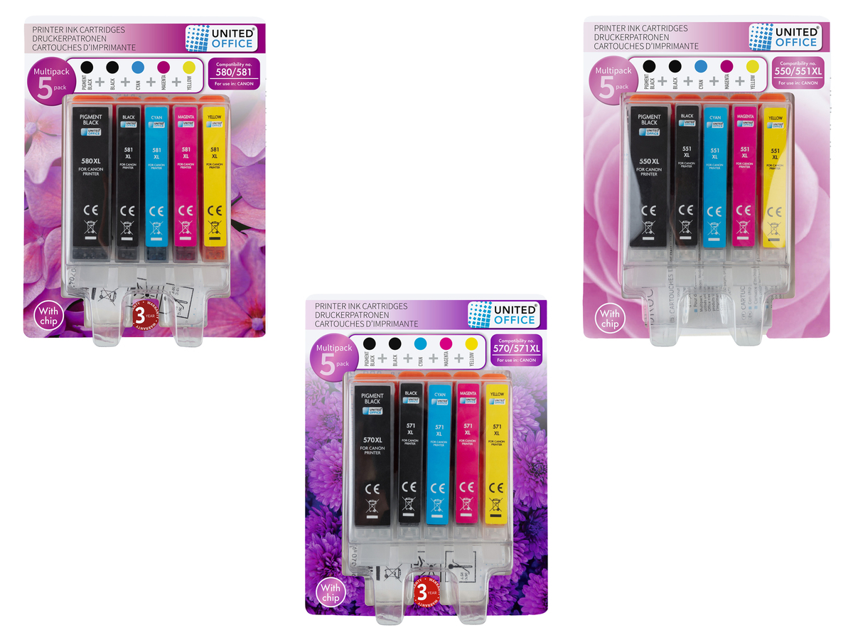 Bild 1 von UNITED OFFICE® Druckerpatronen, 5 Stück, Canon