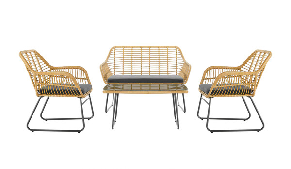 Bild 3 von Happy Home 4 tlg. Lounge Set HGS45-GRA helles Rattan mit Sitzkissen in grau