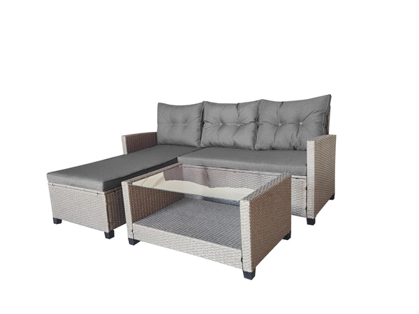 Bild 3 von Happy Home 3 tlg. Eck-Loungeset HGS42-GRA graues Rattan mit Sitzkissen in grau