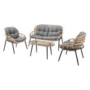 Bild 2 von Happy Home 4 tlg. Lounge Set HGS40-GRA helles Rattan mit Sitzkissen in grau