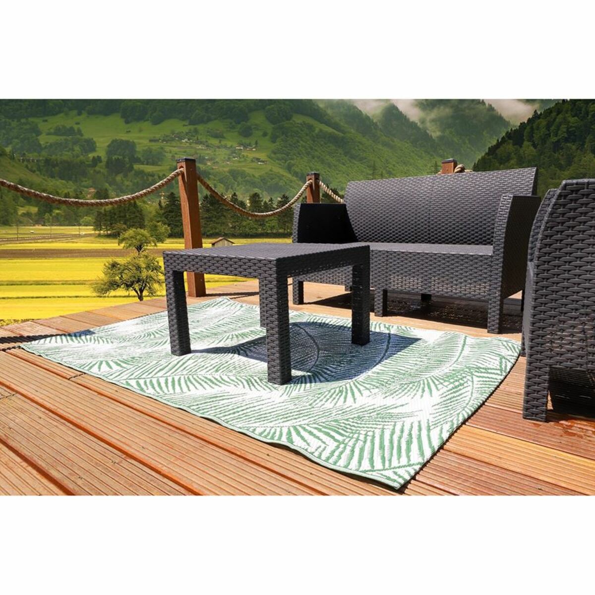 Bild 1 von Outdoor-Teppich Blätter 150x90cm Grün/Weiß