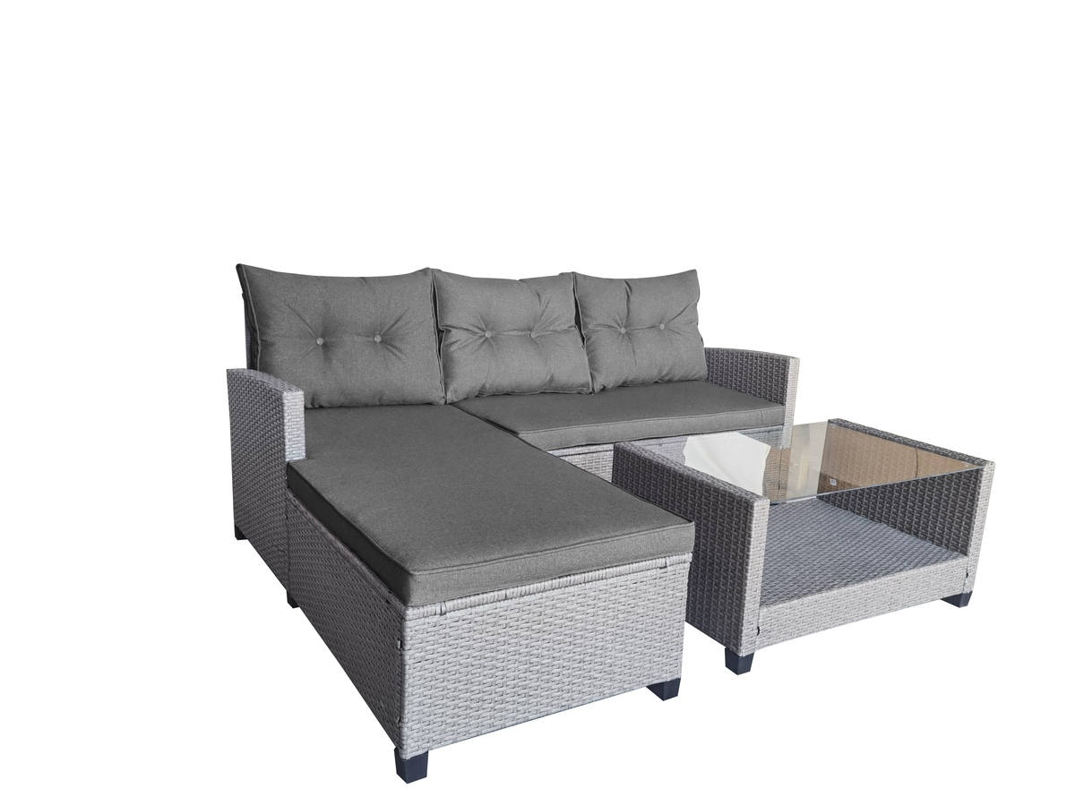 Bild 2 von Happy Home 3 tlg. Eck-Loungeset HGS42-GRA graues Rattan mit Sitzkissen in grau