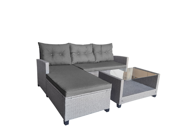 Bild 2 von Happy Home 3 tlg. Eck-Loungeset HGS42-GRA graues Rattan mit Sitzkissen in grau
