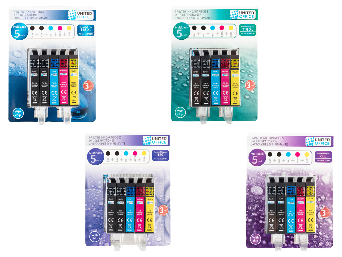 Bild 1 von UNITED OFFICE® Druckerpatronen, 5 Stück, Epson