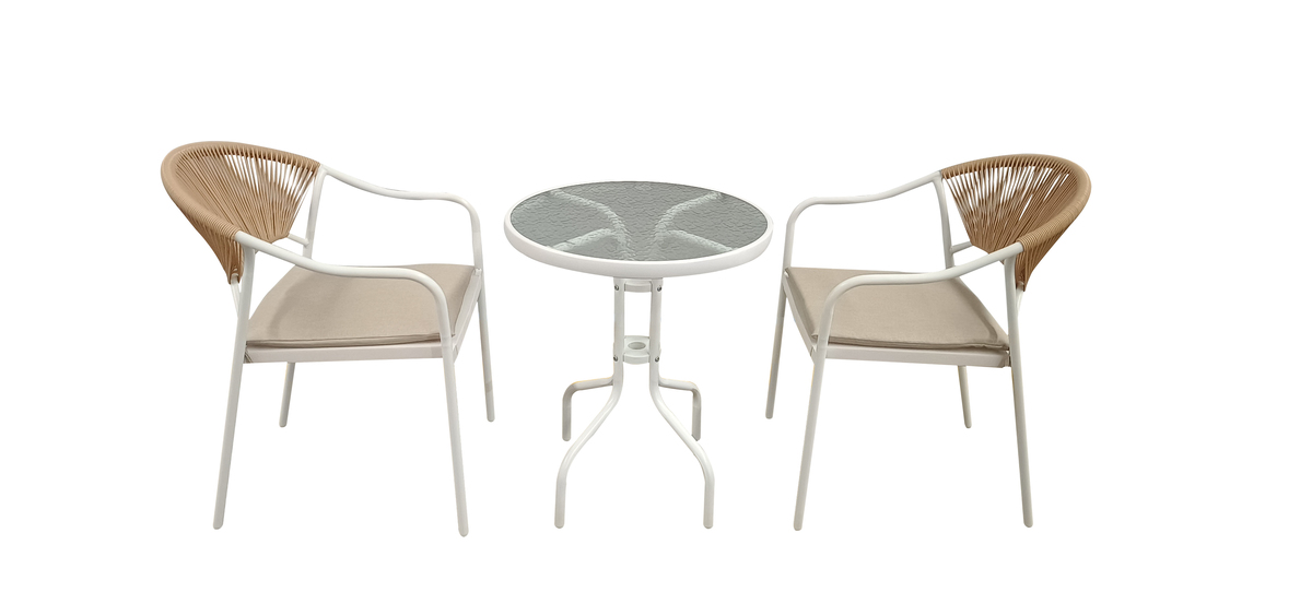 Bild 2 von Happy Home 3 tlg. Bistro Set HGE51-BEI helles Rattan mit Sitzkissen in Beige