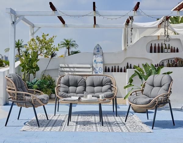 Bild 1 von Happy Home 4 tlg. Lounge Set HGS40-GRA helles Rattan mit Sitzkissen in grau