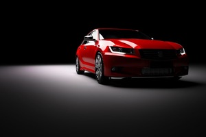 Papermoon Fototapete "Rotes Auto im Rampenlicht"
