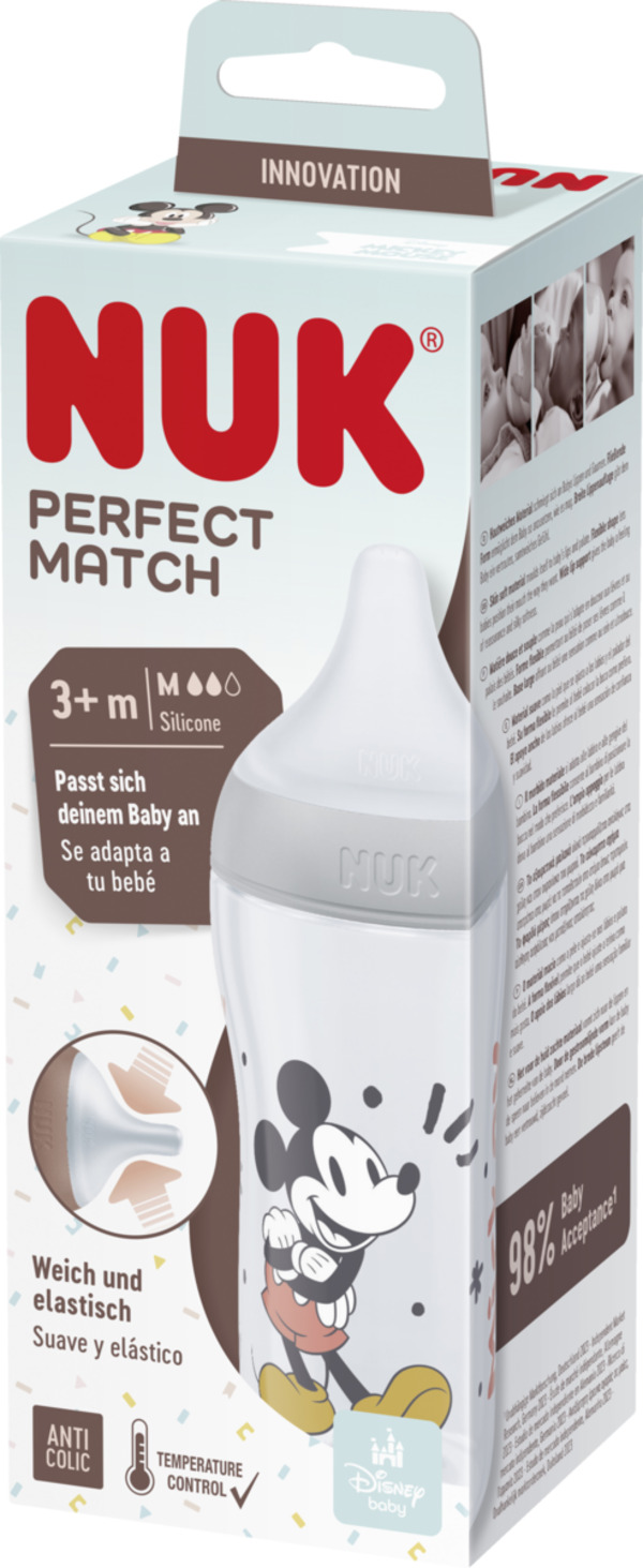 Bild 1 von NUK Perfect Match Babyflasche Mickey Mouse mit Temperature Control, ab 3 Monate, 260 ml