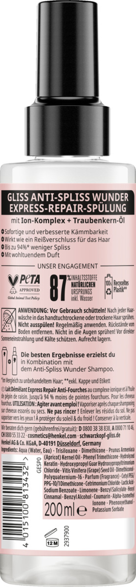 Bild 2 von Gliss Anti-Spliss Wunder Express-Repair-Spülung