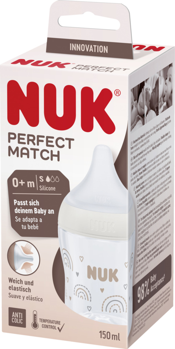 Bild 1 von NUK Perfect Match Babyflasche Regenbogen mit Temperature Control, ab 0 Monate, 150 ml