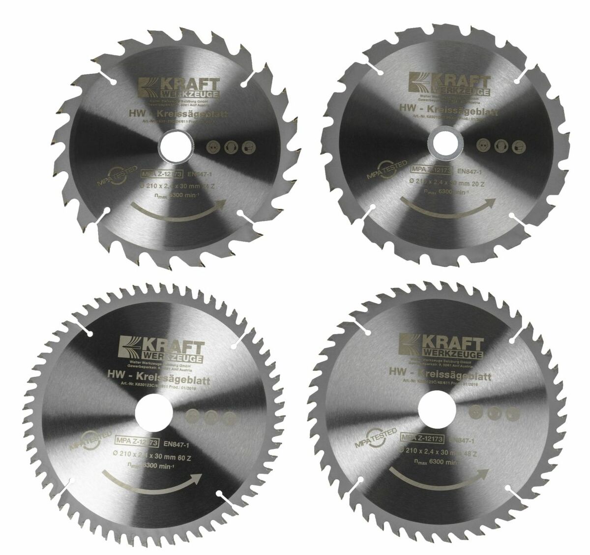 Bild 1 von Kraft Werkzeuge HW-Sägeblatt, Ø210mm, 4er Set