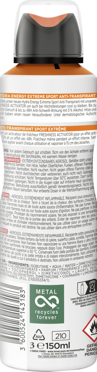 Bild 2 von L’Oréal Paris men expert Hydra Energy Extreme Sport Anti-Transpirant Spray