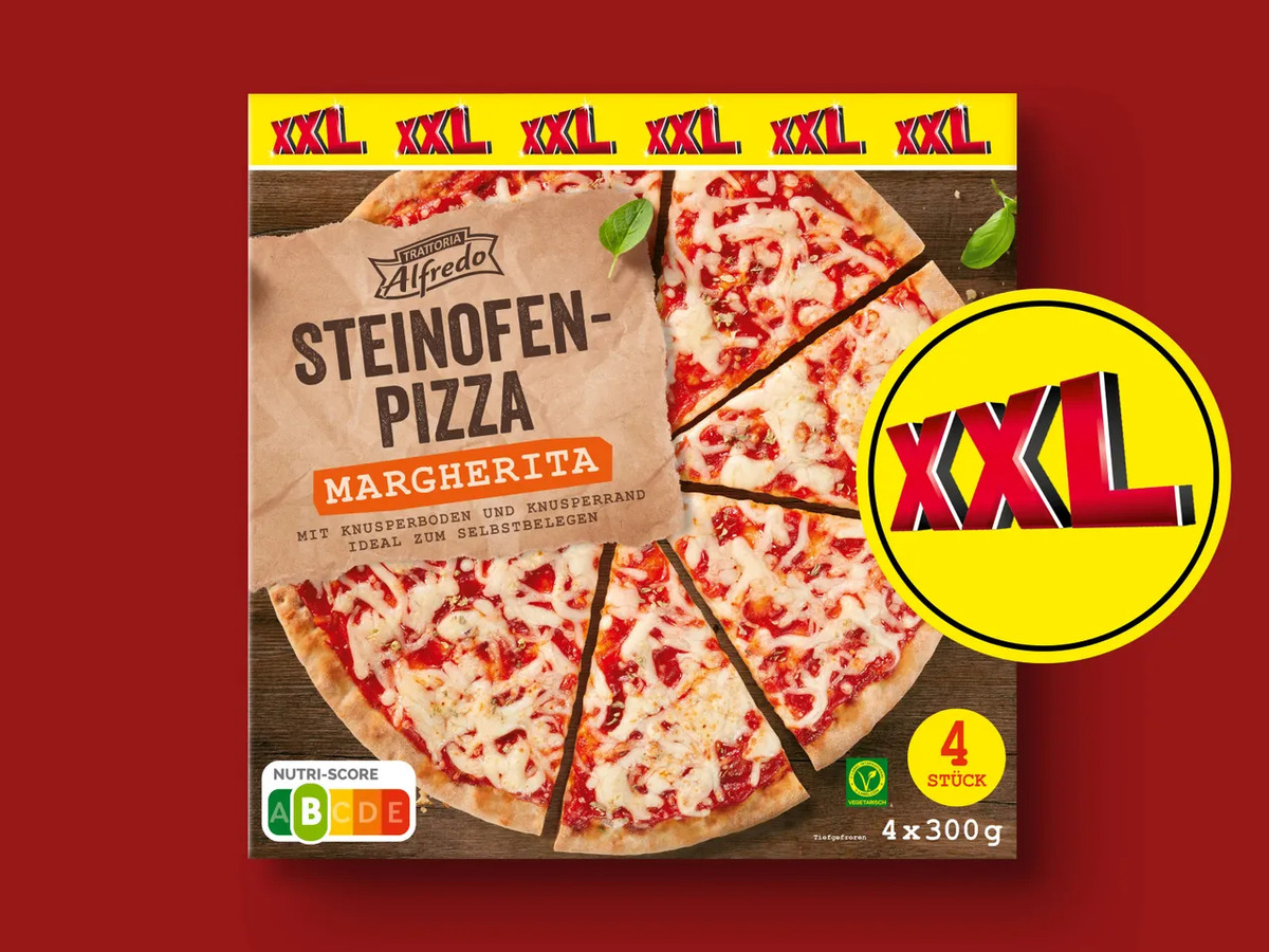 Bild 1 von Trattoria Alfredo Steinofenpizza Margherita XXL, 
         4x 300 g