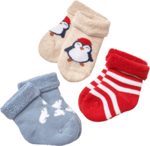 ALANA Socken mit Pinguin- und Eisbär-Motiv, beige + blau + rot, Gr. 13/14