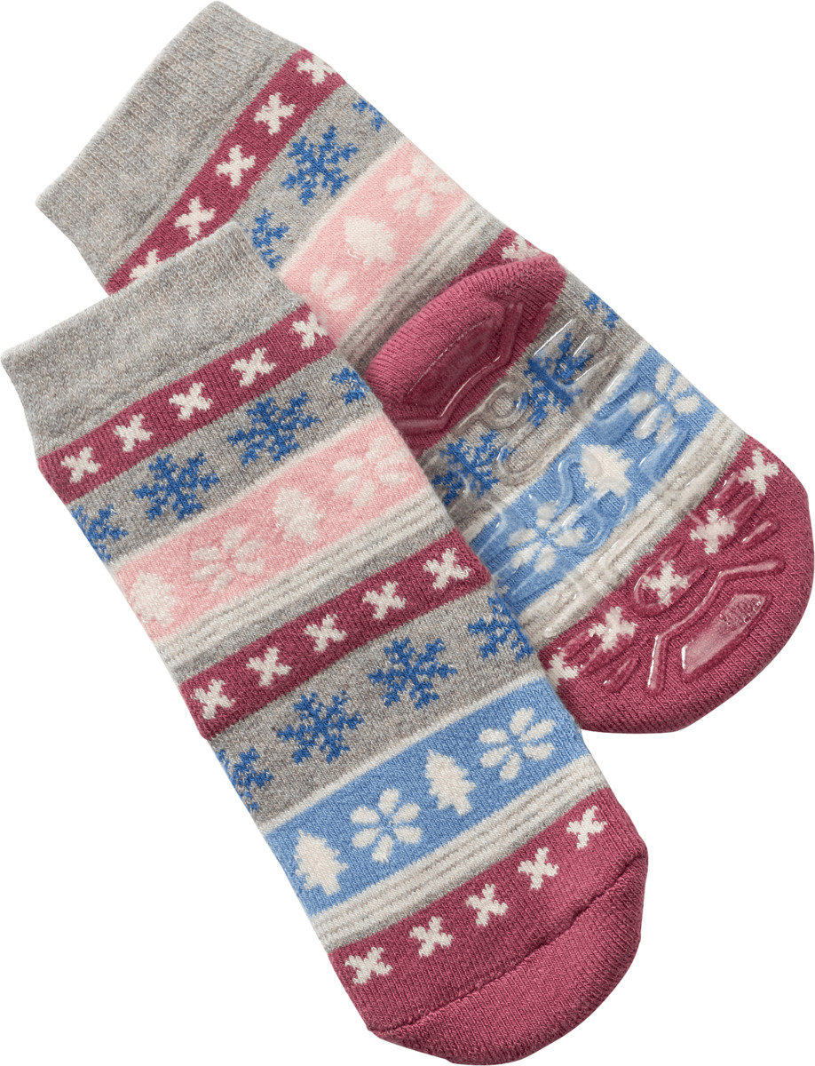 Bild 1 von PUSBLU Stoppersocken mit Schneeflocken-Muster, grau & rosa, Gr. 19/20