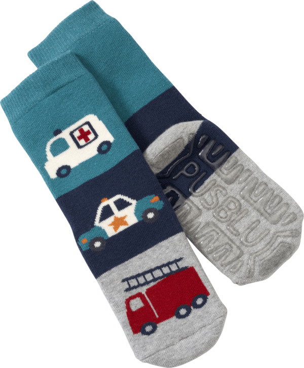 Bild 1 von PUSBLU Stoppersocken mit Fahrzeug-Motiv, blau & grau, Gr. 19/20