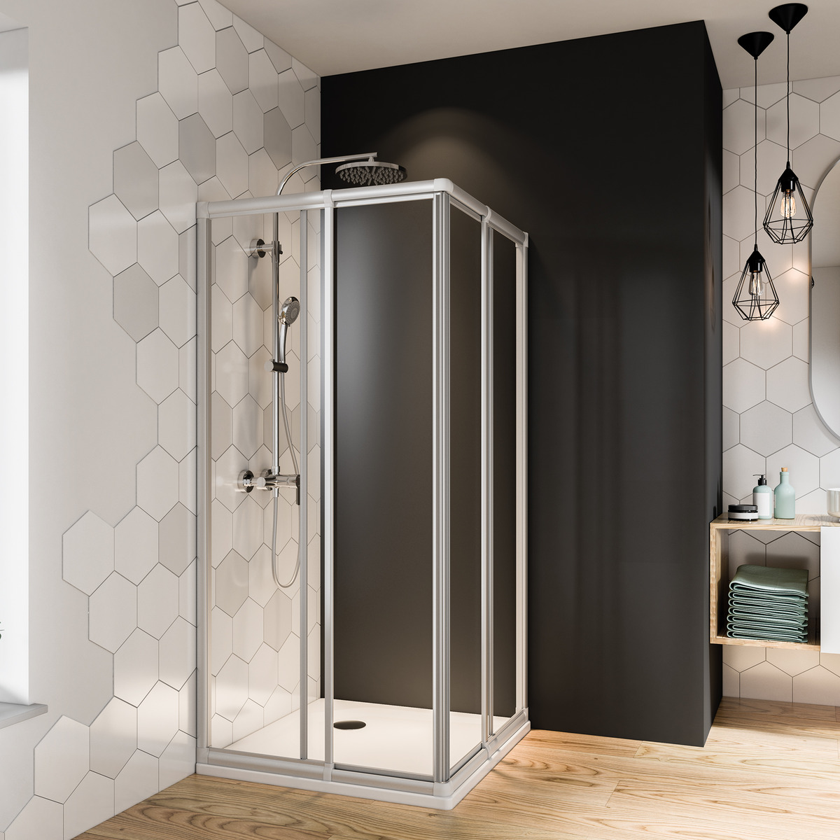 Bild 1 von Breuer Eckeinstieg 'Fara4' mit Schiebetür, Klarglas, vollgerahmt, weiß, 80-90 x 185 cm