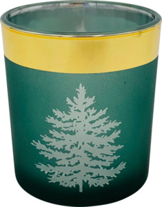 Dekorieren & Einrichten Kerzenglas, Baum, dunkelgrün mit goldenem Rand