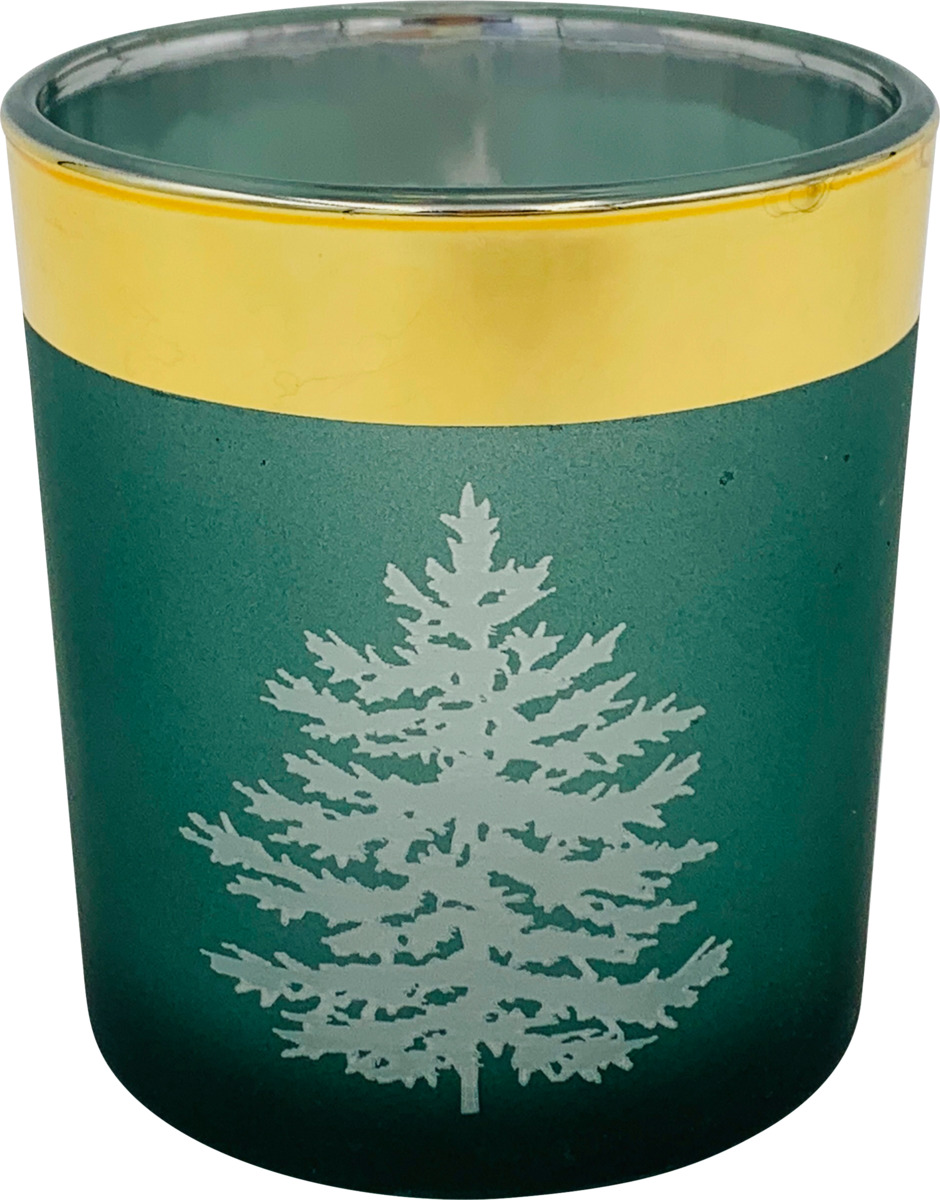 Bild 1 von Dekorieren & Einrichten Kerzenglas, Baum, dunkelgrün mit goldenem Rand