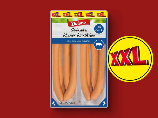 Bild 1 von Dulano Delikatess Wiener Würstchen XXL, 
         2x 250 g