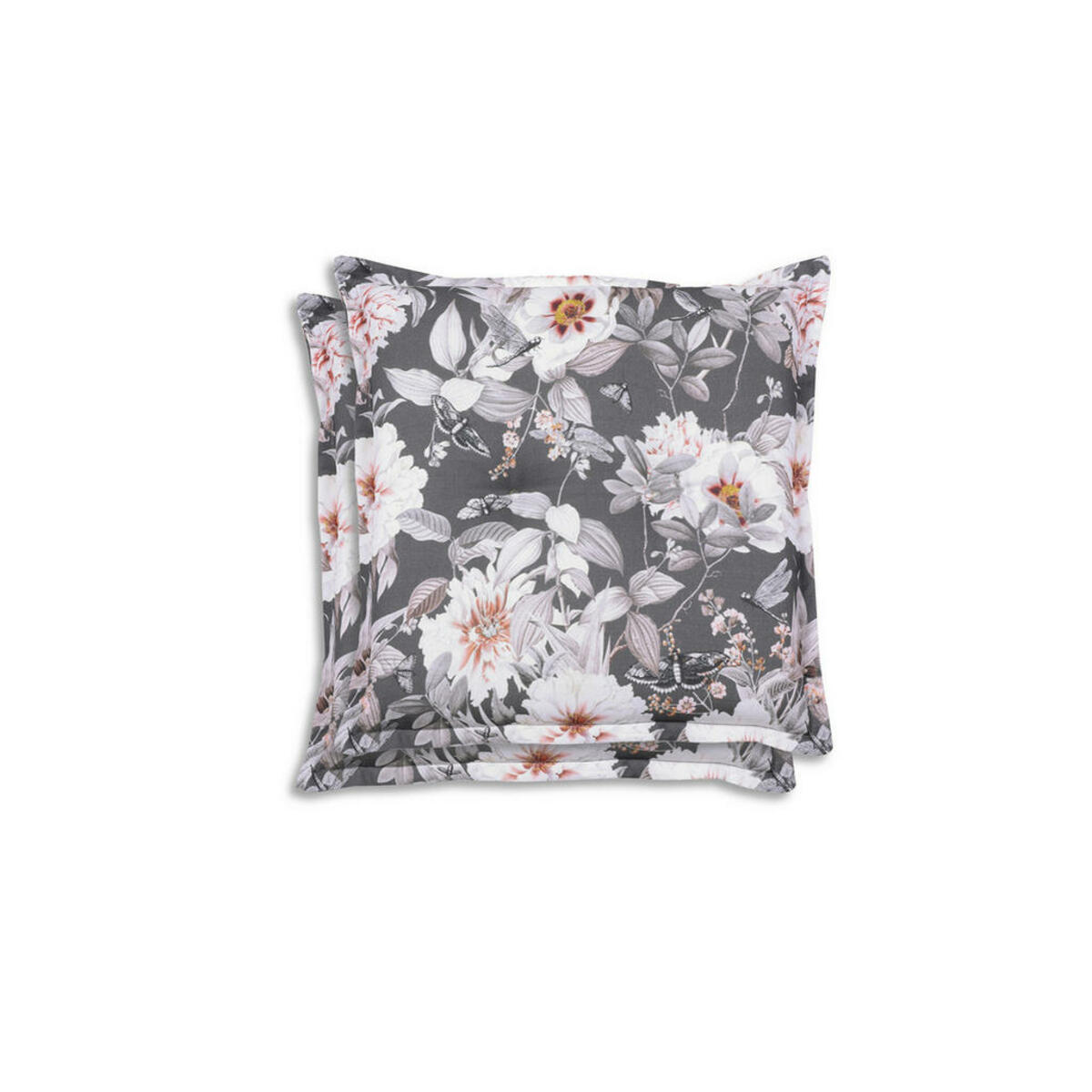 Bild 1 von Gartenhockerauflage, Anthrazit, Grau, Weiß, Textil, 2-teilig, Blume, Füllung: Schaumstoff, Vlies, quadratisch, 50x9x50 cm, Oeko-Tex® Standard 100, pflegeleicht, hochwertige Qualität, langlebig, f
