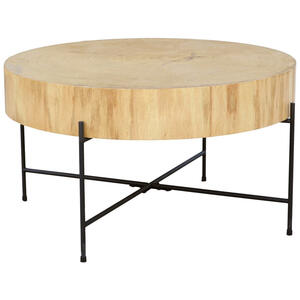 Waldwelt Couchtisch, Natur, Schwarz, Holz, Metall, Eiche, furniert, rund, Rundrohr, X-Form, 75x42x75 cm, Wohnzimmer, Wohnzimmertische, Couchtische, Metall-Couchtische