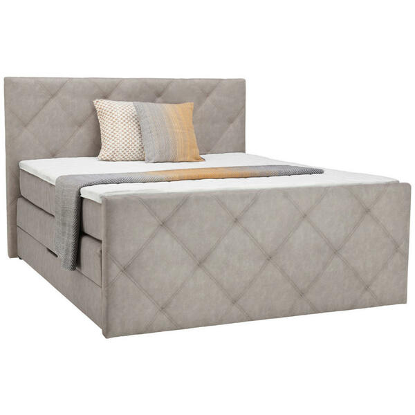 Bild 1 von Livetastic Boxspringbett, Grau, Textil, H2, Höhe ca. 21 cm, 140x200 cm, gepolstertes Kopfteil, Stoffauswahl, Topper durchgehend, in verschiedenen Größen erhältlich, Schlafzimmer, Betten, Boxsprin