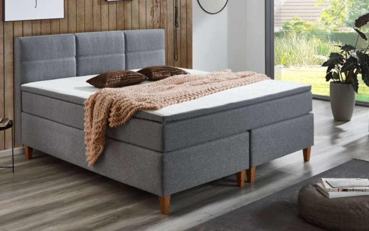 Bild 1 von Boxspringbett BX2360 Kenora, grau, 180 x 200 cm, inkl. integriertem Topper