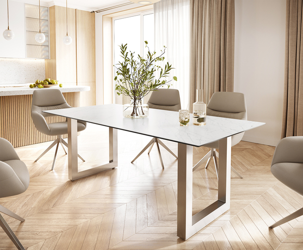 Bild 1 von Esstisch Edge 200x100 Keramik Laminam® Statuarietto Weiß Edelstahl Breit