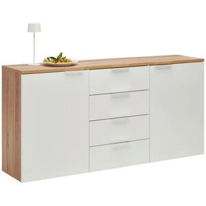 Xora Sideboard, Eiche, Weiß Hochglanz, Metall, 4 Fächer, 4 Schubladen, 180x89x43 cm, Schlafzimmer, Schlafzimmer Kommoden