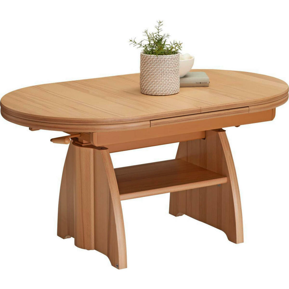 Bild 1 von Venda Couchtisch, Kernbuche, Metall, Kernbuche, furniert, oval, Wange, 65x56-75x110-130.5 cm, ausziehbar, höhenverstellbar, Wohnzimmer, Wohnzimmertische, Couchtische