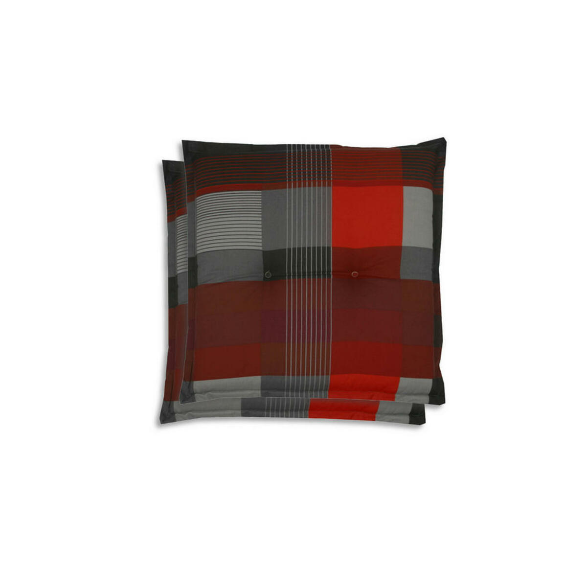 Bild 1 von Gartenhockerauflage, Grau, Rot, Dunkelgrau, Textil, 2-teilig, Karo, Füllung: Schaumstoff, Vlies, quadratisch, 50x7x50 cm, Oeko-Tex® Standard 100, pflegeleicht, hochwertige Qualität, langlebig, fü