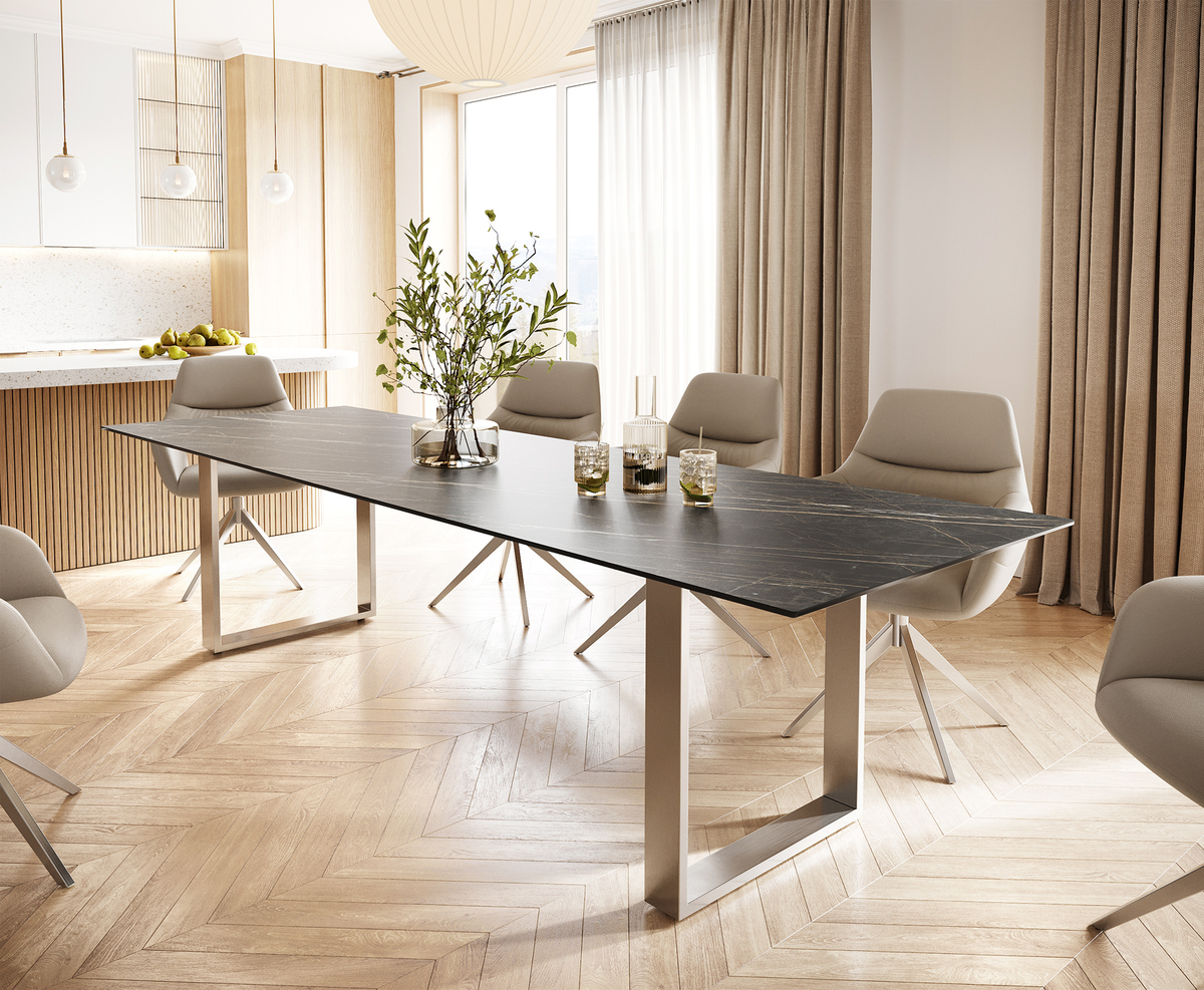 Bild 1 von Esstisch Edge 300x100 Keramik Laminam® Noir Desir Braun Edelstahl Schmal