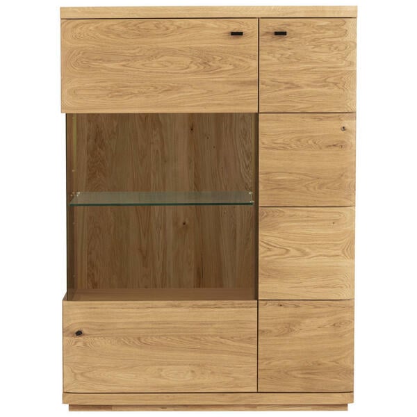 Bild 1 von Linea Natura Highboard, Eiche, Holz, Glas, Eiche,Eiche,Eiche,Eiche, massiv, 6 Fächer, 99x141x38 cm, stehend, Wohnzimmer, Kommoden & Sideboards, Highboards