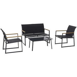 Dining-Loungeset, Grau, Metall, Glas, 4-teilig, einzeln stellbar, Kufe, wetterbeständig, Loungemöbel, Loungemöbel-Sets