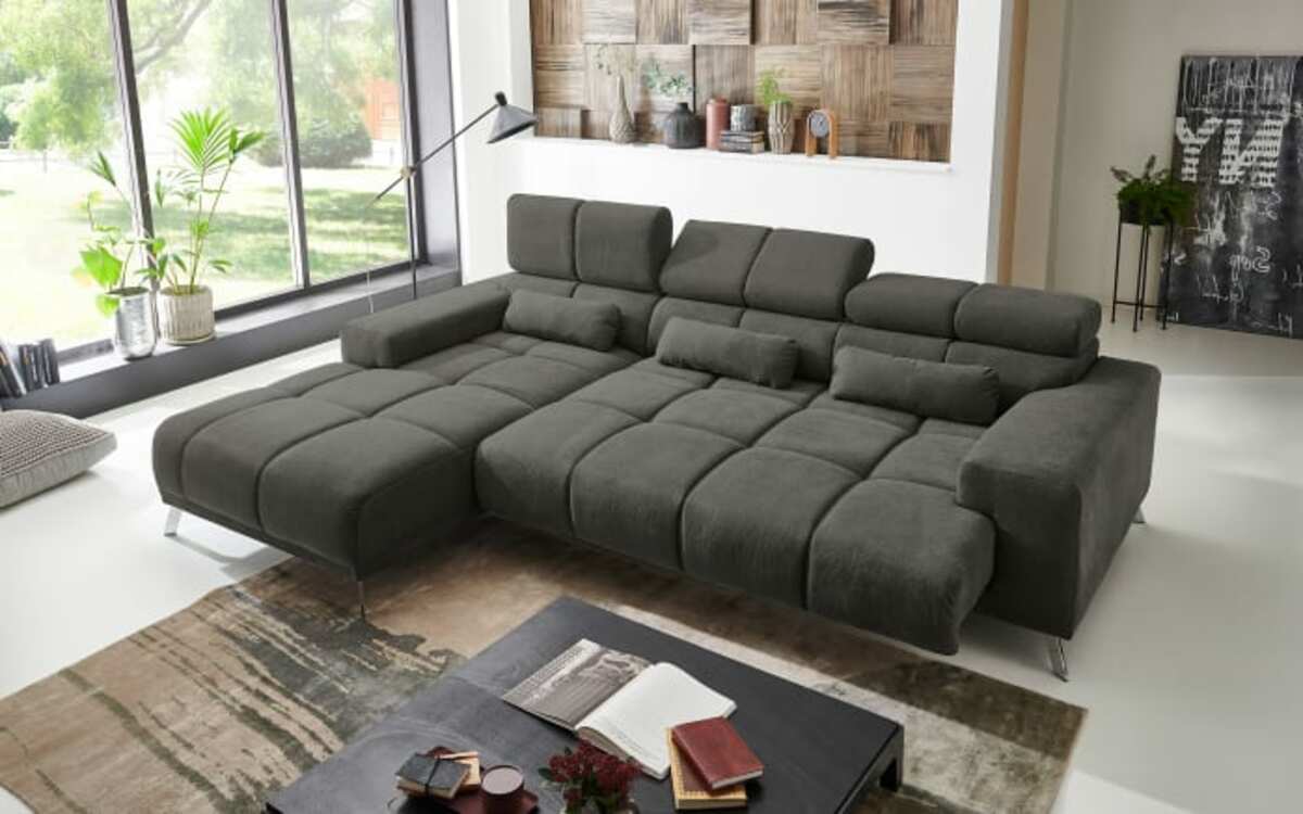 Bild 2 von Puris - Wohnlandschaft Speed, grau/braun, Ottomane links, inkl. Funktionen