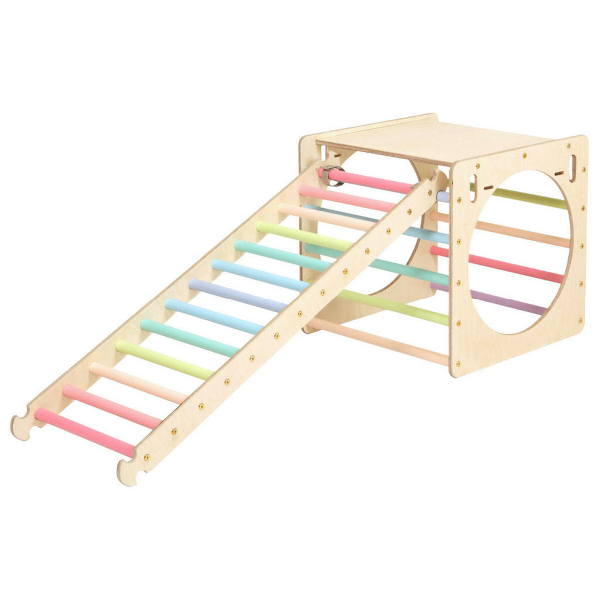 Bild 1 von Kletterwürfel, Gelb, Lila, Natur, Orange, Rot, Pastellgrün, Pastellblau, Holz, Birke, 175x58x58 cm, Fsc, EN 71, CE, Spielzeug, Kinderspielzeug, Spielzeug für Draußen