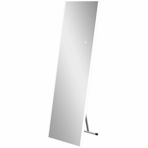 HOMCOM Ganzkörperspiegel, 45,5 x 150 cm Wandspiegel, Standspiegel mit LED-Leuchte, Touch-Schlater, Ankleidespiegel mit 3 Lichtfarben, für Wohnzimmer, Flur, Weiß