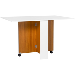 HOMCOM Klapptisch Esstisch Mobiler Schreibtisch mit klappbarer Arbeitsplatte Beistelltisch mit Rollen Esszimmertisch für Küche Weiß