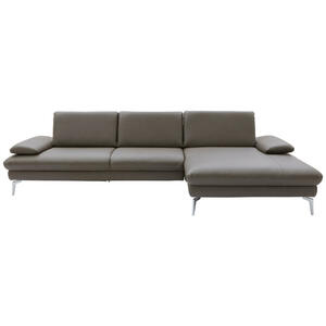 Dieter Knoll Ecksofa Dieter Knoll, Graubraun, Leder, Echtleder, Rindleder, 4-Sitzer, Ottomane rechts, nicht einzeln stellbar, L-Form, 325x157 cm, Goldenes M, erweiterbar, Typenauswahl, Fußauswahl, L