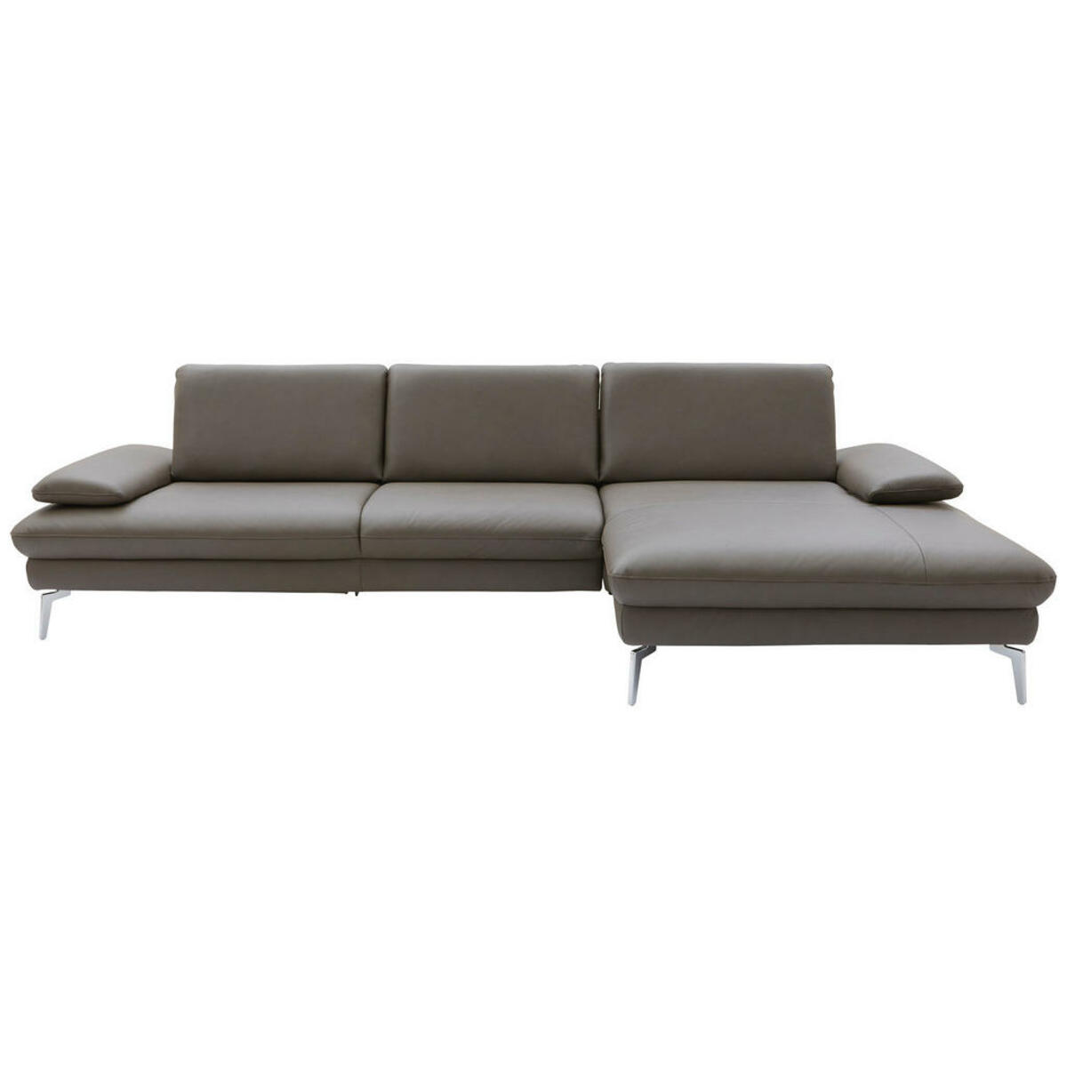 Bild 1 von Dieter Knoll Ecksofa Dieter Knoll, Graubraun, Leder, Echtleder, Rindleder, 4-Sitzer, Ottomane rechts, nicht einzeln stellbar, L-Form, 325x157 cm, Goldenes M, erweiterbar, Typenauswahl, Fußauswahl, L