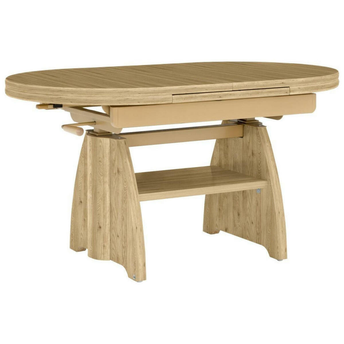 Bild 1 von Venda Couchtisch, Eiche Bianco, Wildeiche, Metall, Wildeiche, furniert, oval, Wange, 65x56-75x110-130.5 cm, ausziehbar, höhenverstellbar, Wohnzimmer, Wohnzimmertische, Couchtische, Metall-Couchtisch