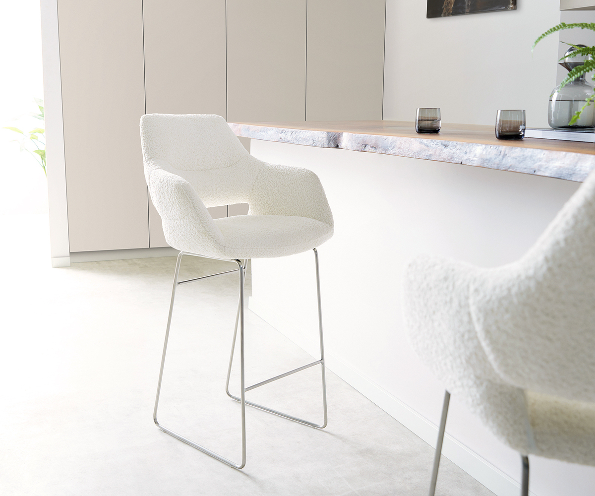 Bild 1 von Barstuhl Yago-Flex Bouclé Weiß Kufengestell Edelstahl Taschenfederkern